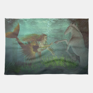 mermaid with seahorse kitchen towel