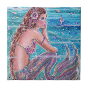 Mermaid with seahorses art by Renee Lavoie Tile