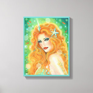 Mermaid with tropical fish art by Renee Lavoie Canvas Print