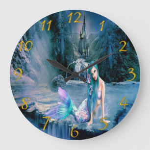 Mermaid with turquoise hair  large clock