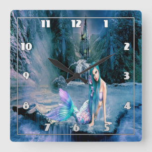 Mermaid with turquoise hair  square wall clock