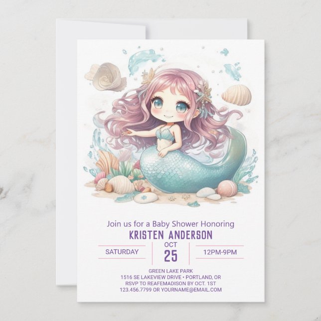  Mermaid Wonders Unveiled Baby Shower Invitation (Front)