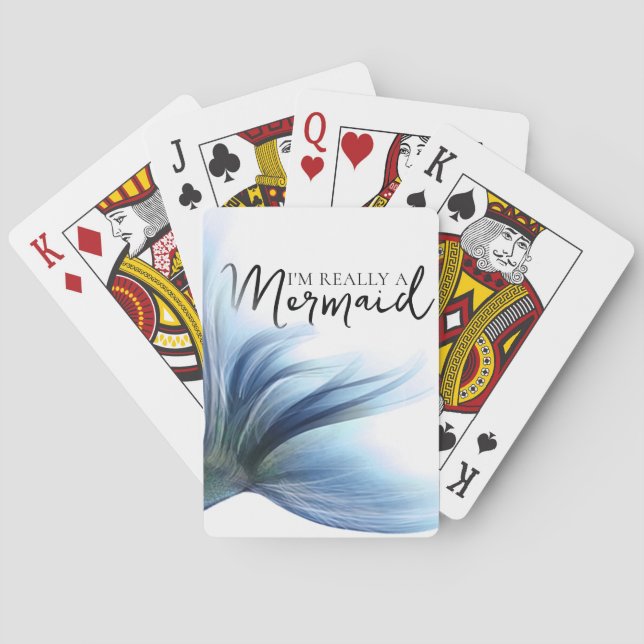 #MermaidLife Im Really a Mermaid | Blue Tail Quote Playing Cards (Back)