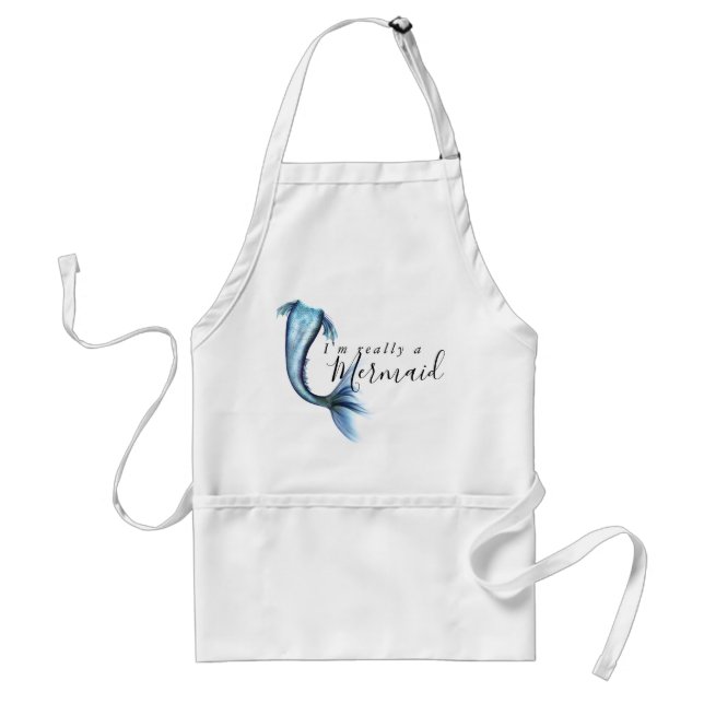 #MermaidLife Im Really a Mermaid | Blue Tail Quote Standard Apron (Front)