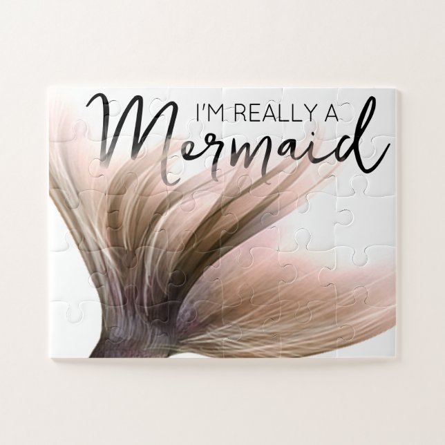 #MermaidLife Im Really a Mermaid | Rose Gold Tail Jigsaw Puzzle (Horizontal)