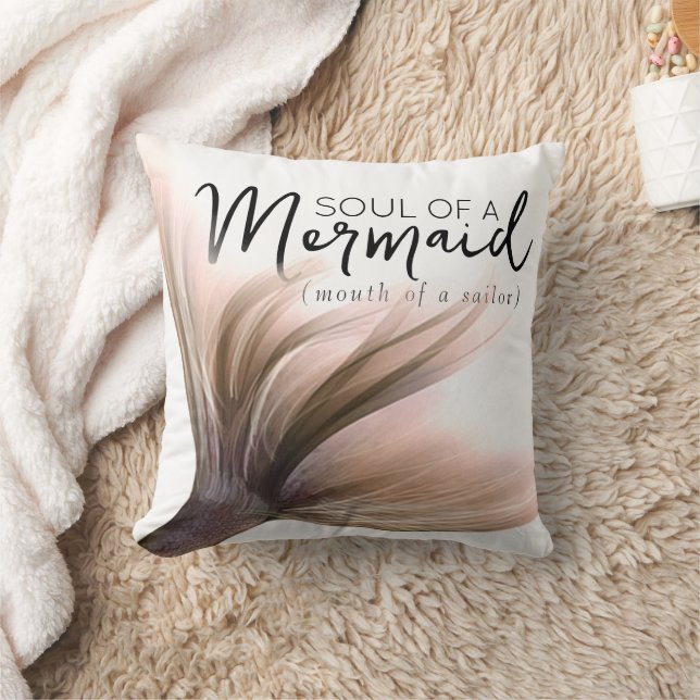 #MermaidLife Sailor Mouth Mermaid Soul | Pink Throw Pillow (Blanket)