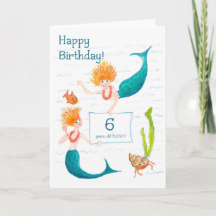 Mermaids 6th Birthday Card