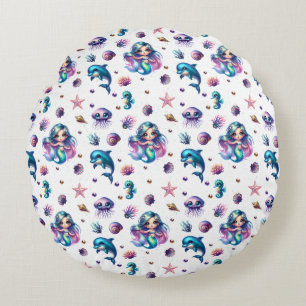 Mermaid's Adventure! Round Pillow