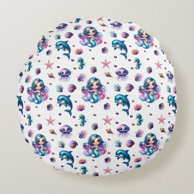 Mermaid's Adventure! Round Pillow (Front)