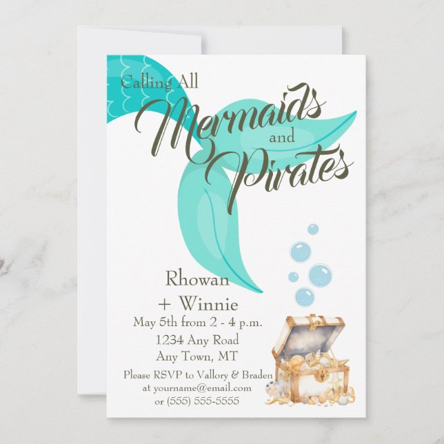 Mermaids and Pirates Birthday Invitation (Front)