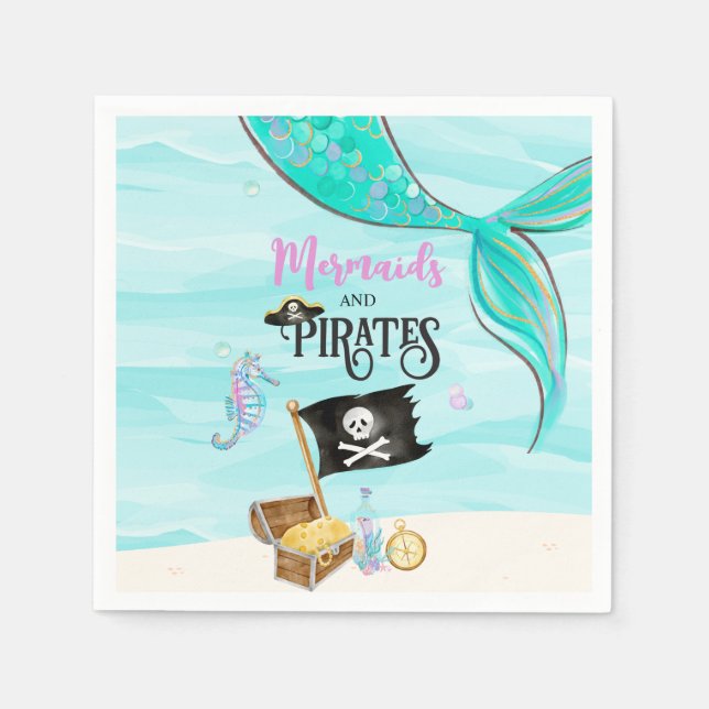 Mermaids and Pirates Birthday Napkin (Front)