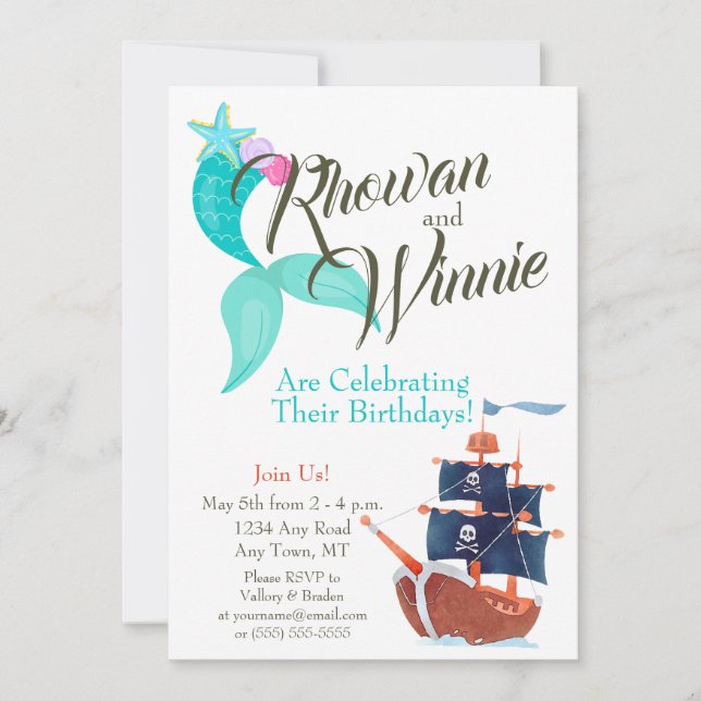 Mermaids and Pirates Kids Birthday Invitation (Front)