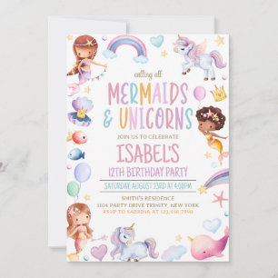 Mermaids and Unicorns Birthday Invitation