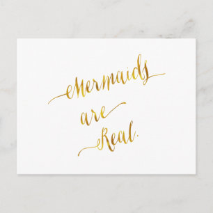 Mermaids Are Real Quote Gold Faux Foil White Postcard