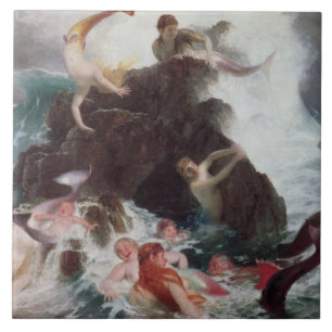Mermaids at Play, 1886 (oil on canvas) Tile