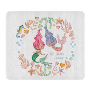 Mermaids Best Friends Forever BFF Personalized Cutting Board