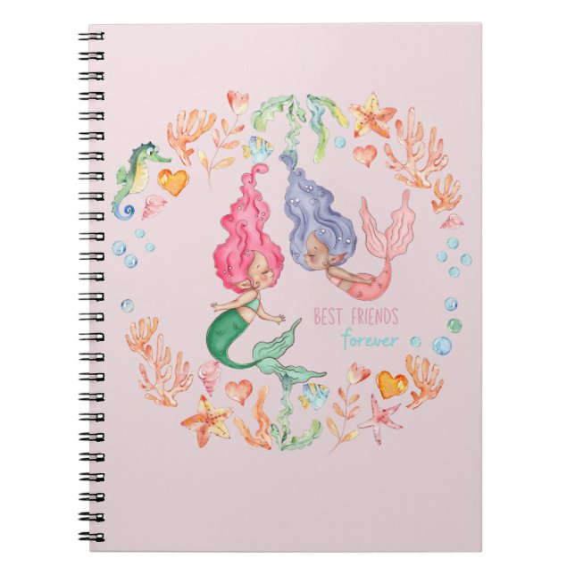 Mermaids Best Friends Forever BFF Personalized Notebook (Front)