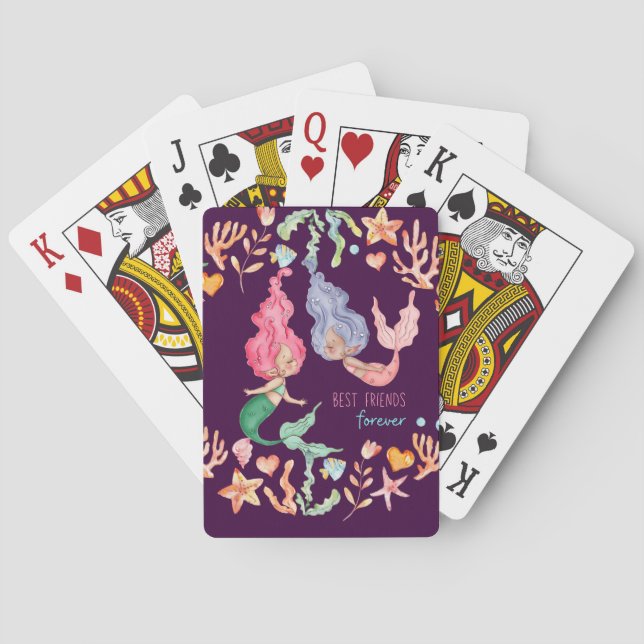 Mermaids Best Friends Forever BFF Personalized Playing Cards (Back)