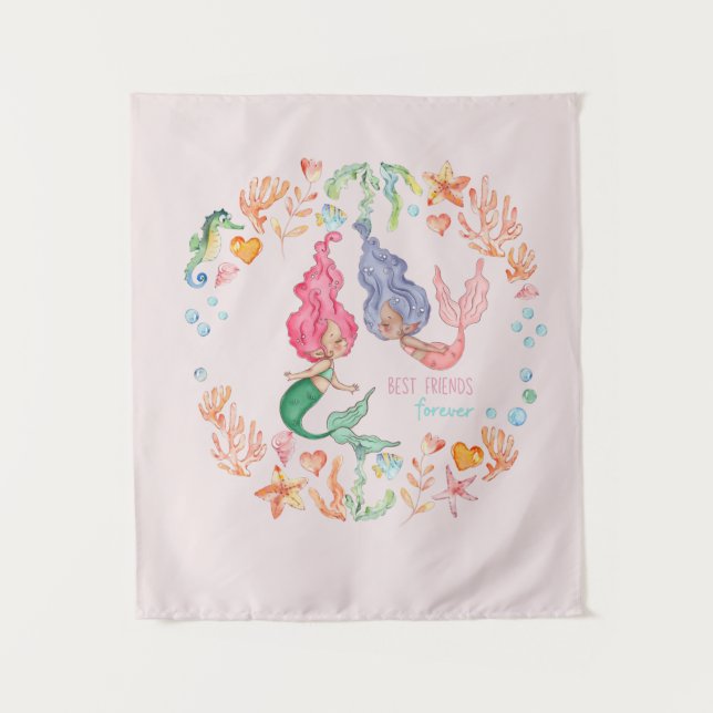 Mermaids Best Friends Forever BFF Personalized Tapestry (Front)