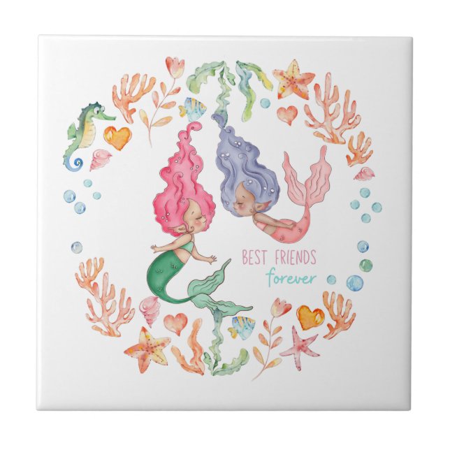 Mermaids Best Friends Forever BFF Personalized Tile (Front)