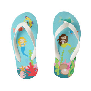 Mermaids Blonde & Brunette Undersea Life Kid's Flip Flops