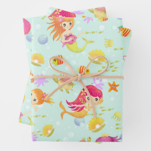 Mermaids Blue Wrapping Paper Sheet