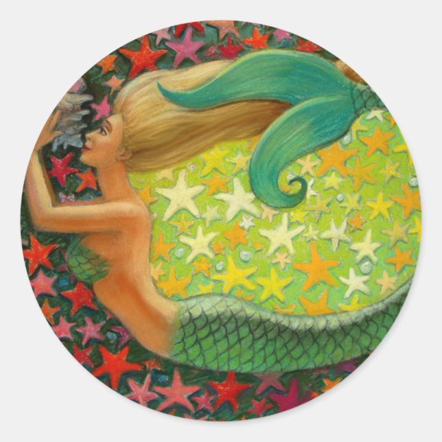 Mermaid's Circle Fantasy Mermaid Art Classic Round Sticker (Front)