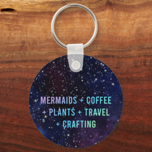 Mermaids + Coffee + Plants Galaxy Design Keychain