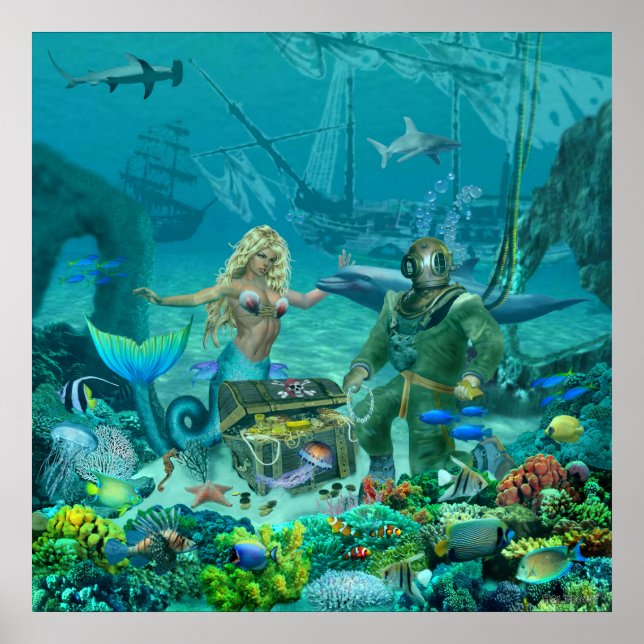 Mermaid's Coral Reef Treasure Poster (Front)