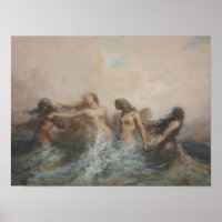 Mermaids dancing in the sea vintage art
