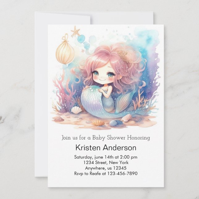 Mermaid's Deep Blue Sea Baby Shower Invitation (Front)