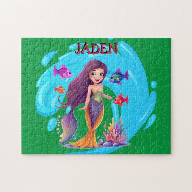 Mermaids, Fish splashing in the water personalized Jigsaw Puzzle (Horizontal)