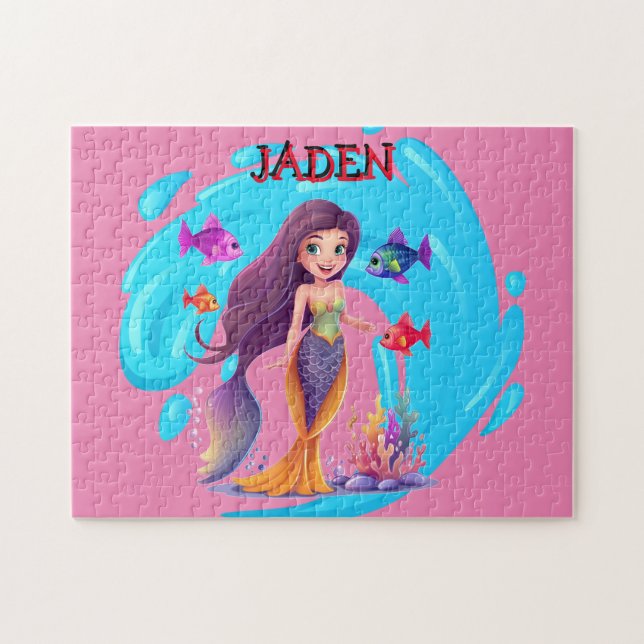 Mermaids, Fish splashing in the water personalized Jigsaw Puzzle (Horizontal)