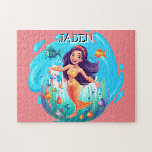 Mermaids, Fish splashing in the water personalized Jigsaw Puzzle