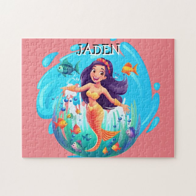 Mermaids, Fish splashing in the water personalized Jigsaw Puzzle (Horizontal)