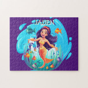 Mermaids, Fish splashing in the water personalized Jigsaw Puzzle
