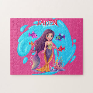 Mermaids, Fish splashing in the water personalized Jigsaw Puzzle