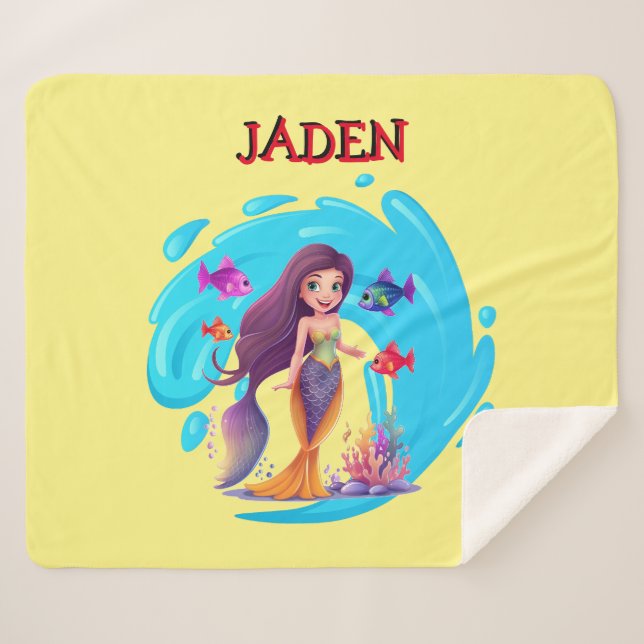 Mermaids, Fish splashing in the water personalized Sherpa Blanket (Front (Horizontal))