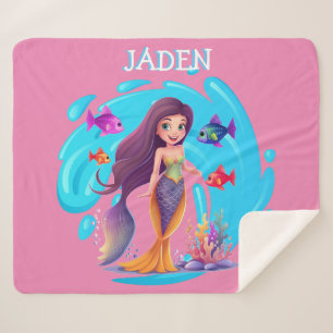Mermaids, Fish splashing in the water personalized Sherpa Blanket