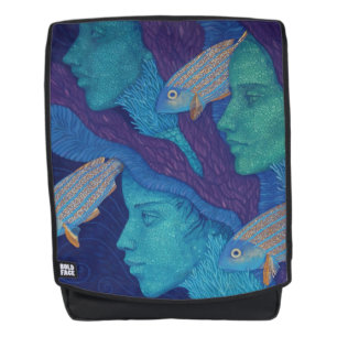 Mermaids & fish, surreal fantasy art, underwater backpack