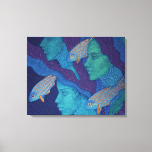 Mermaids & fish, surreal fantasy art, underwater canvas print
