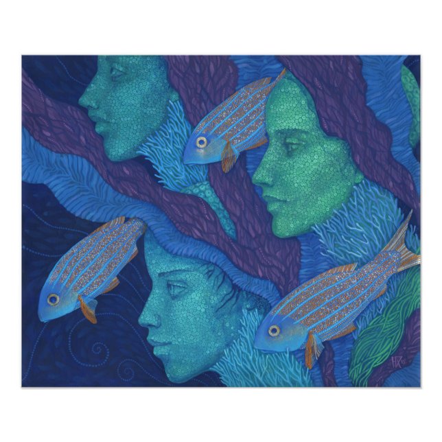 Mermaids & Fish, surreal fantasy art, underwater Photo Print (Front)