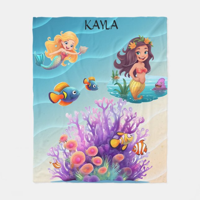 MERMAID'S, FISH, WAVES & BEAUTIFUL COLORS  FLEECE BLANKET (Front)