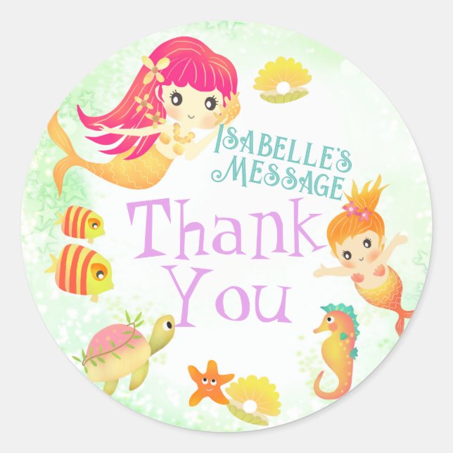 Mermaids Green Classic Round Sticker (Front)