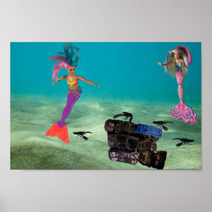 Mermaids helping the lobsters. poster