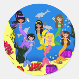 Mermaids in Ocean with Dolphins Envelope Seals