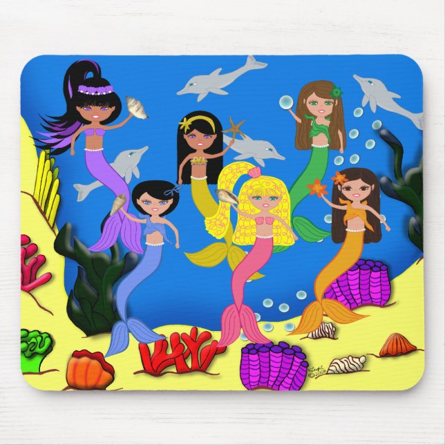 Mermaids in Ocean with Dolphins Mousepad (Front)