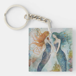 Mermaids in Watercolor Keychain