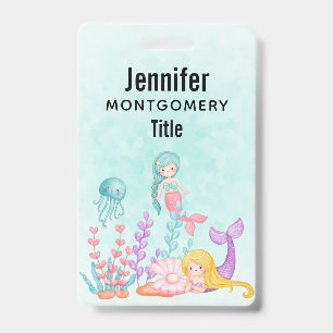 Mermaids & Jellyfish Under the Sea Watercolor Badge