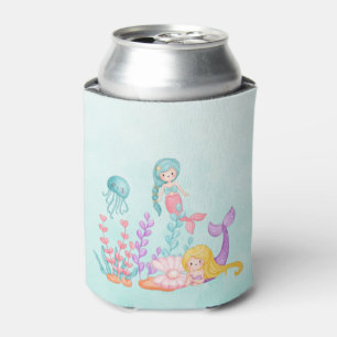 Mermaids & Jellyfish Under the Sea Watercolor Can Cooler
